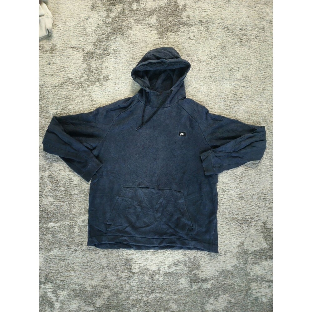 NIKE Mens Sweatshirt 2XL Navy Hoodie Spell Out Logo Swoosh Sweater